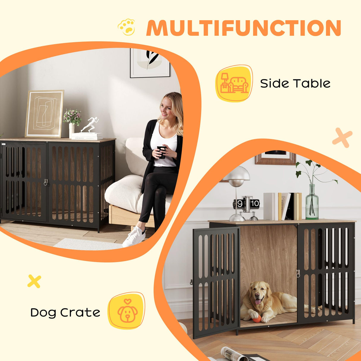 PawHut Dog Crate Furniture, 39" Dog Cage Furniture End Side Table with Anti-Chew Resistant Mesh, Anti-Escape Single Door, Heavy Duty Dog Kennel Indoor for Large Dogs, Walnut Brown PawHut