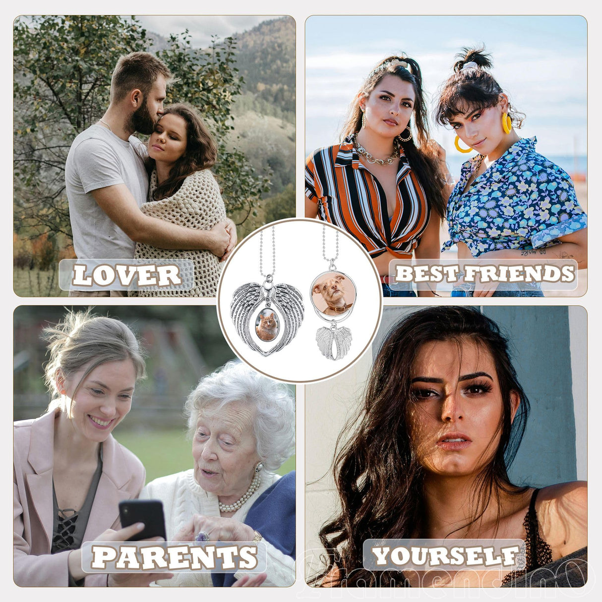 Framendino, 6 Pack Silver Angel Wing Pendant Personalized Car Hanging Ornament with Sublimation Blank Heat Transfer Photo for Home Window Framendino