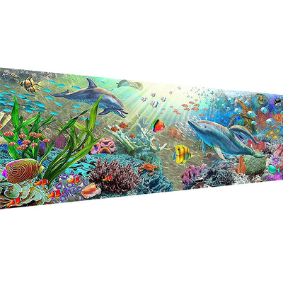 YALKIN 5D Diamond Painting Kits for Adults DIY Large Dolphin Full Round Drill (35.4x11.8inch) Cross Stitch Embroidery Pictures Arts Paint by Number Kits Diamond Painting Kits for Home Wall Decor