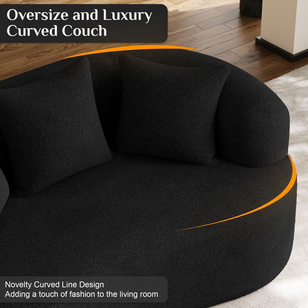 68.5" Loveseat Sofa for Living Room, Modern Luxury Plush Chenille Extra Deep Seat Curved Cloud Floor Couch with 3 Throw Pillows for Small Spaces, No Assembly Needed, Black DAMAIFROM
