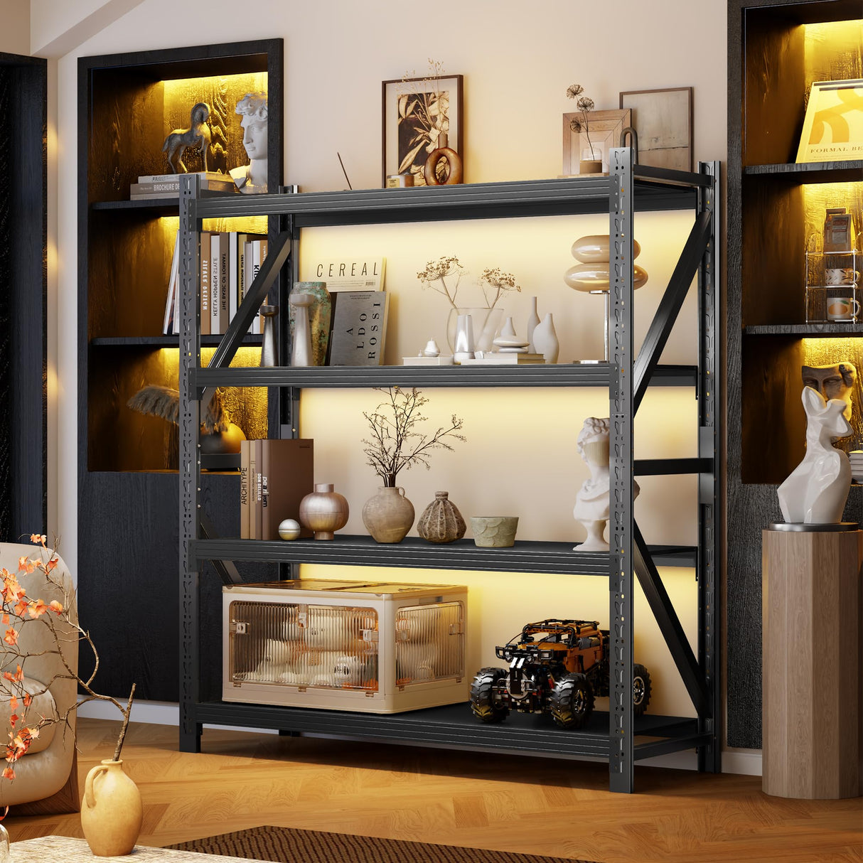 InaryLof Metal Garage Shelving,4000 LBS Garage Shelving Unit and Storage,Adjustable 4-Tier Heavy Duty Shelving,Garage Storage Shelves for Shop,Basement,Garage (Black, 23.6" D*59.1" W*78.7" H) InaryLof