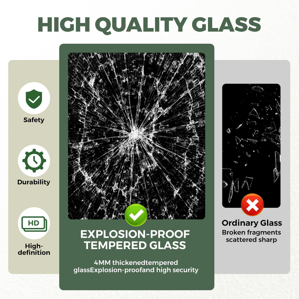 HAMBING Glass Display Cabinet with LED Light & Lock, 4 Shelves 3-Column Display Showcase, 2 Side Doors and Open Center Column, Tempered Glass Curio Cabinet for Bedroom, Living Room - White HAMBING