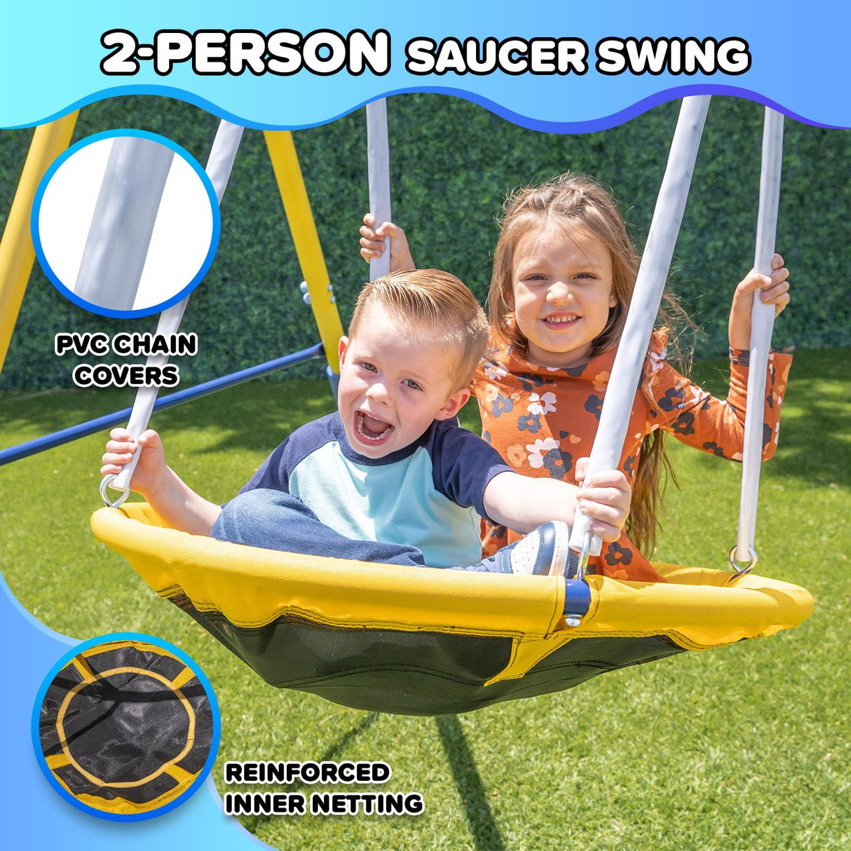 Sportspower Starlight Metal Swing Set with 2 LED Light-Up Swings, Saucer Swing & 5ft Slide – Outdoor Kids Playset with Sturdy Frame and Safety Features Sportspower