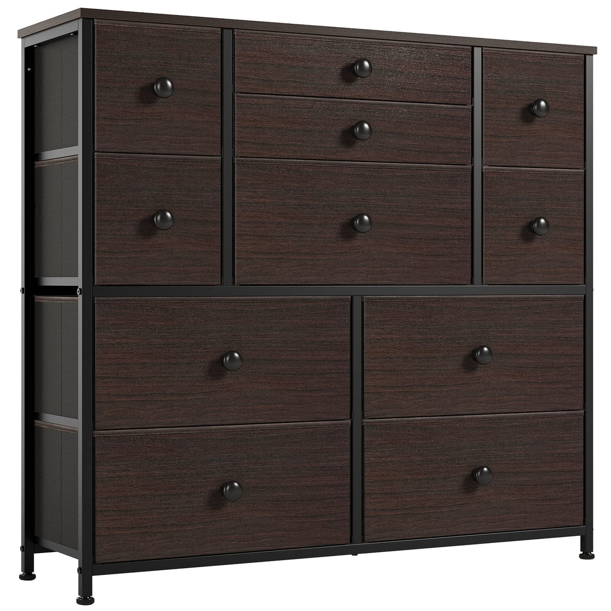REAHOME 11 Drawer Dresser for Bedroom Faux Leather Chest of Drawers Fabric Dresser with Wooden Top Storage Organizer Unit for Living Room Hallway Entryway Closets (Rustic Brown) REAHOME