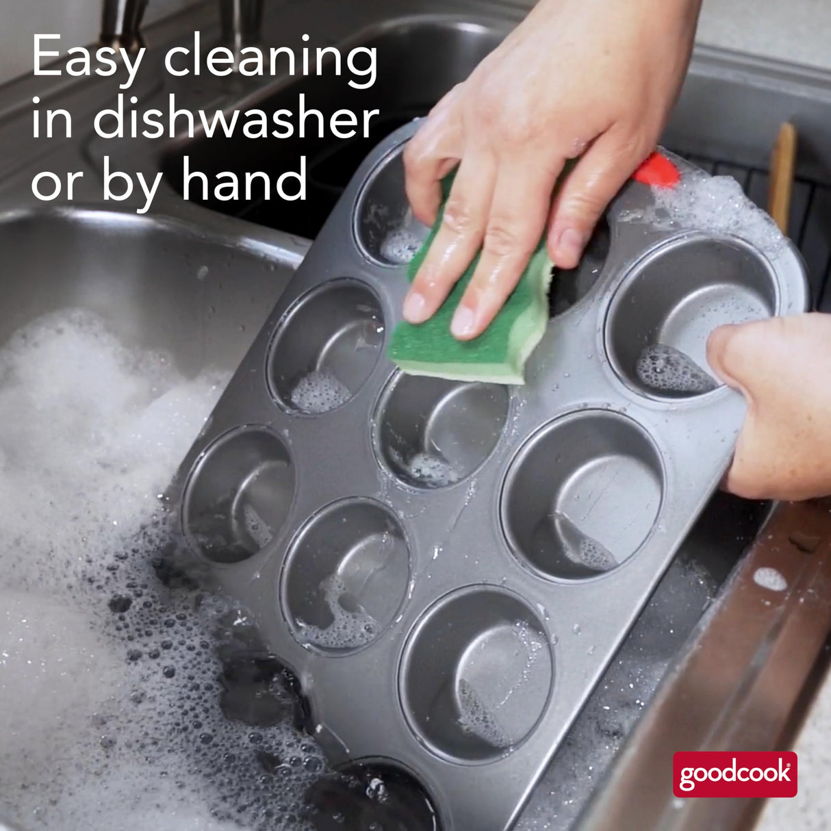 GoodCook MegaGrip 12-Cup Nonstick Steel Cupcake and Muffin Pan with Silicone Grip Handles, Gray GoodCook