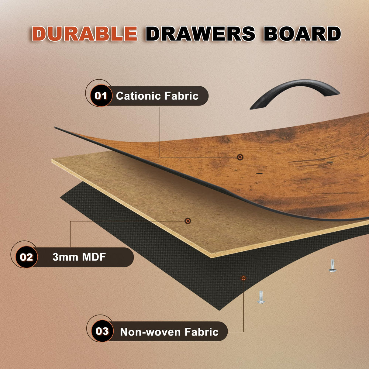 EKNKOZY Rustic Brown Narrow Dresser Tower with 4 Drawers and Steel Frame EKNKOZY