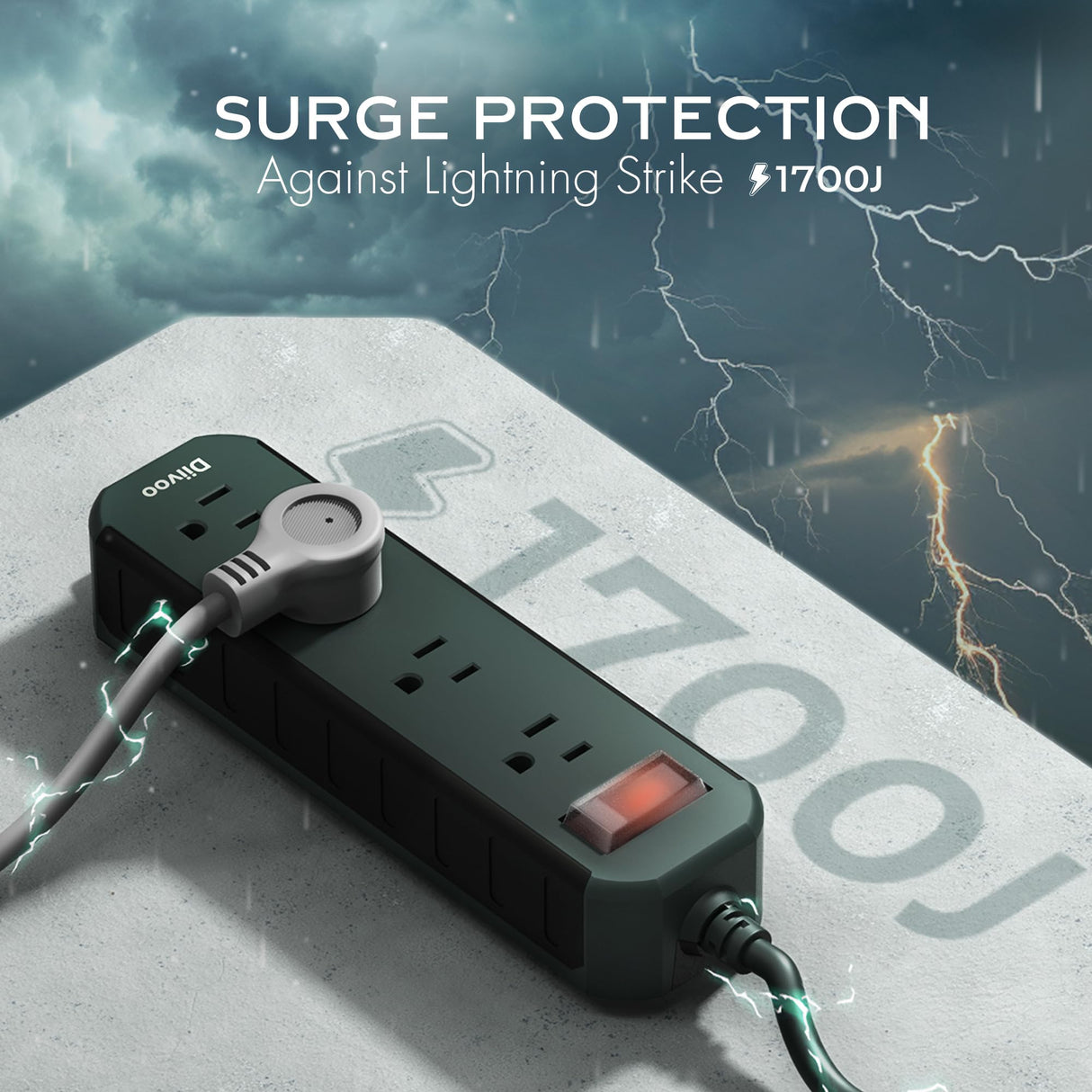 Outdoor Power Strip Weatherproof, 50 FT Extension Cord, Diivoo Waterproof Surge Protector with 4 Outlets, 1250W Shockproof Overload Protection, Flat Plug, Wall Mountable for Patio Christmas Lights Diivoo