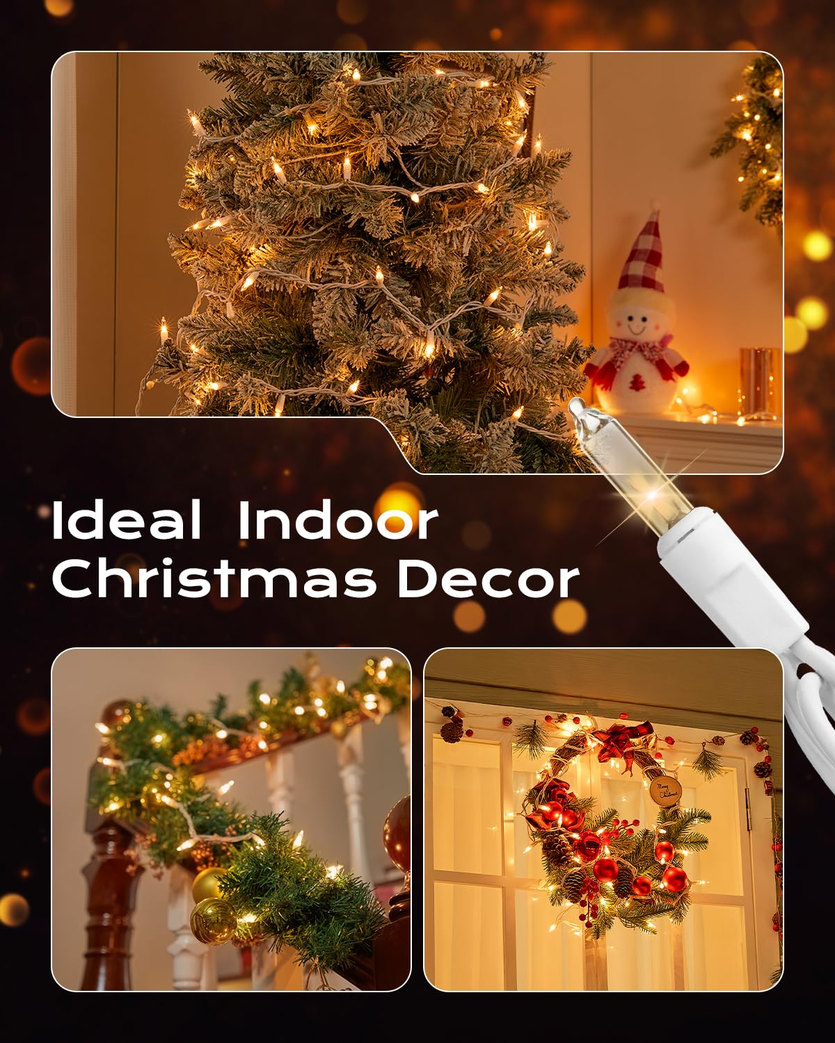 Brightown Christmas String Lights, 100-Count 26.5ft Clear Incandescent Bulb Mini Lights for Indoor Holiday Decor, Christmas Tree Garland Wedding Party Multi-Use Decoration, White Wire Brightown