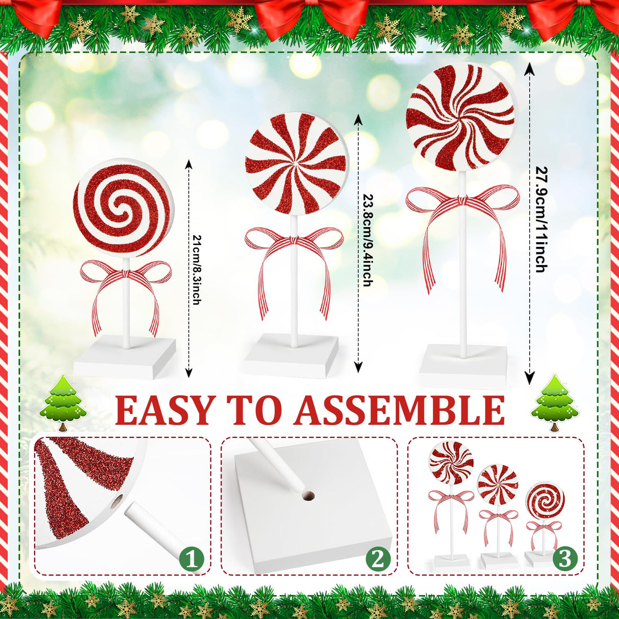 3 Pieces Christmas Table Decorations Wood Candy Set, Red Christmas Tiered Tray Decor,Rustic Christmas Candy Table Decorations for Home Tables(Cute) Sereliy