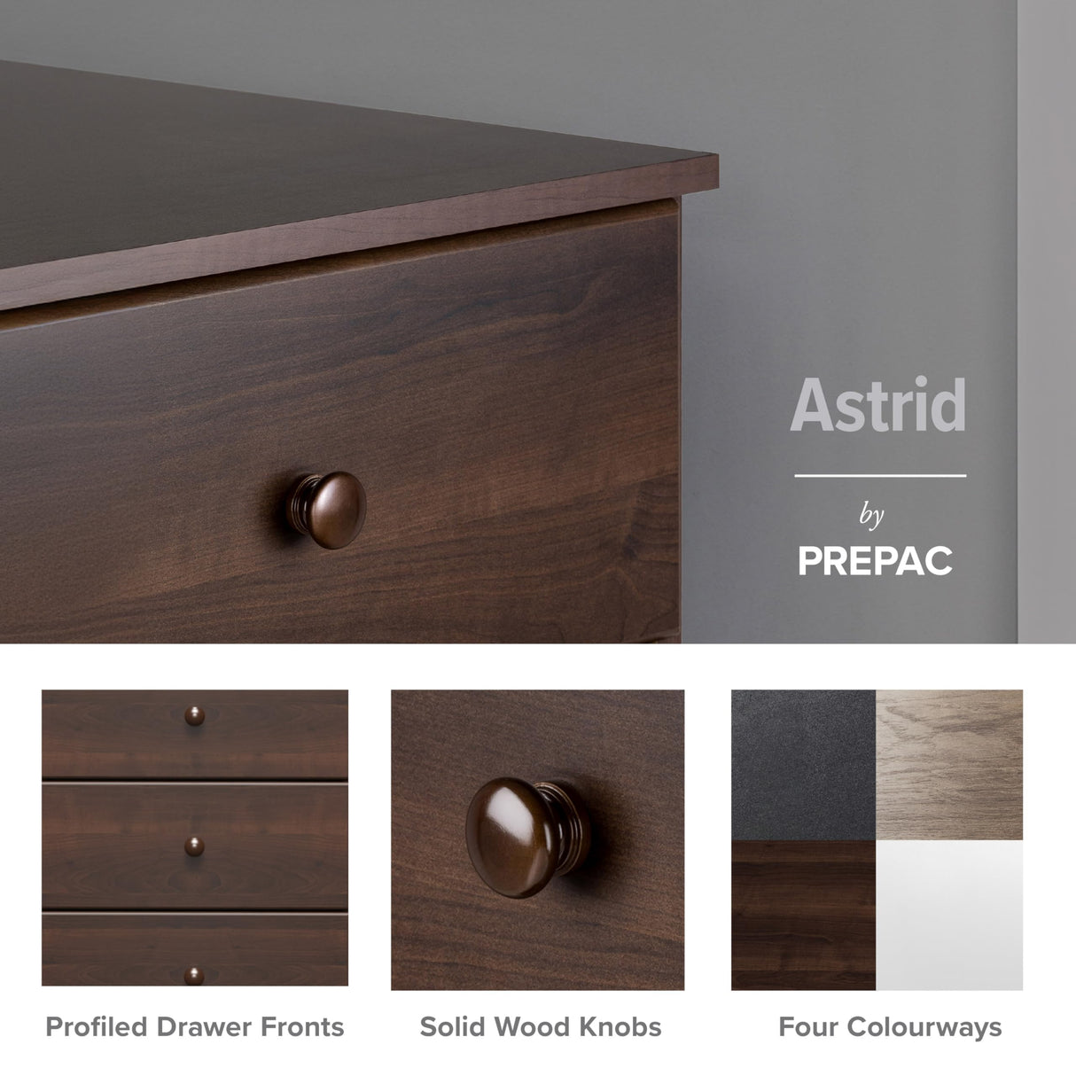 Prepac Astrid Simplistic 4-Drawer Dresser for Bedroom, Functional Bedroom Dresser Chest of Drawers 18.25" D x 30" W x 34" H, Espresso, EDBR-0401-1 Prepac
