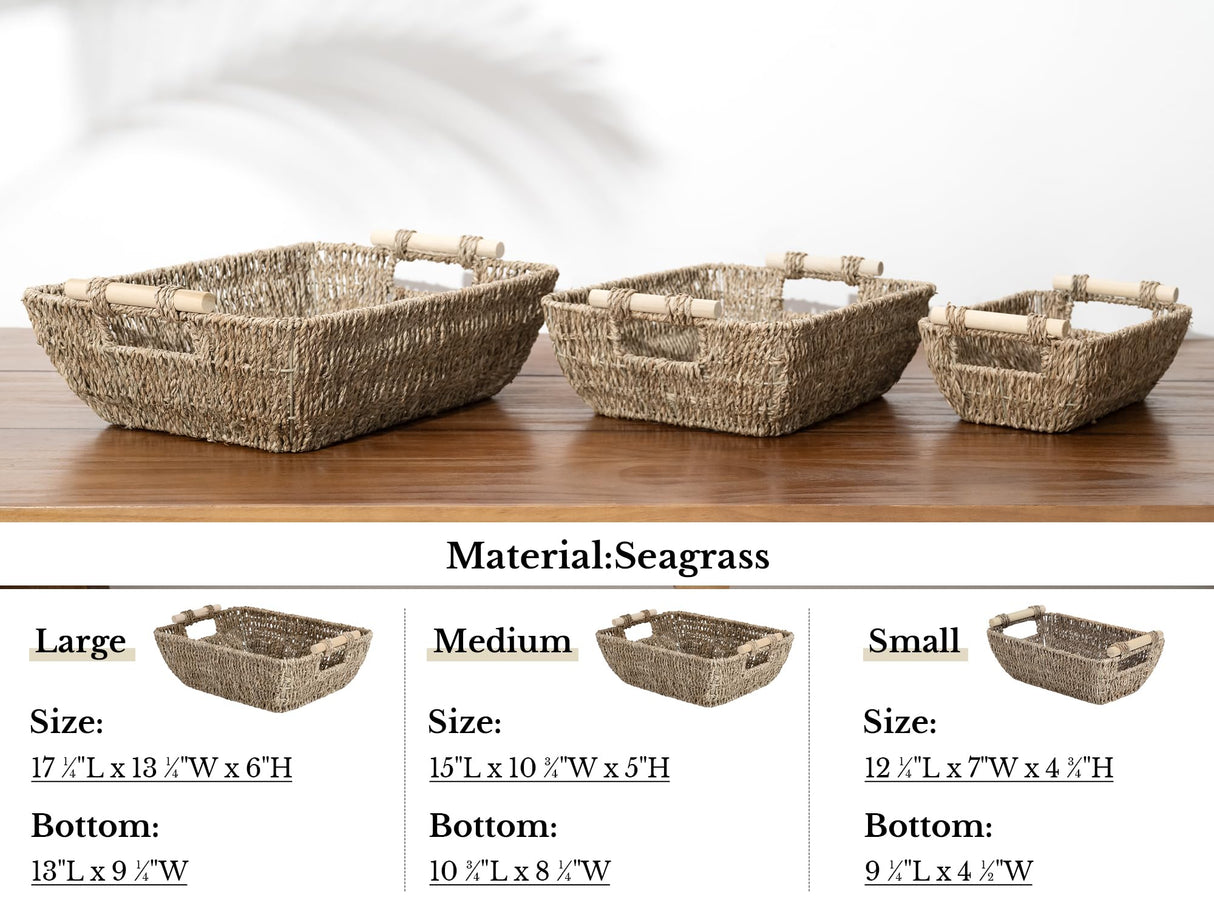 StorageWorks Hand-Woven Large Storage Baskets with Wooden Handles, Seagrass Wicker Baskets for Organizing, 2-Pack StorageWorks