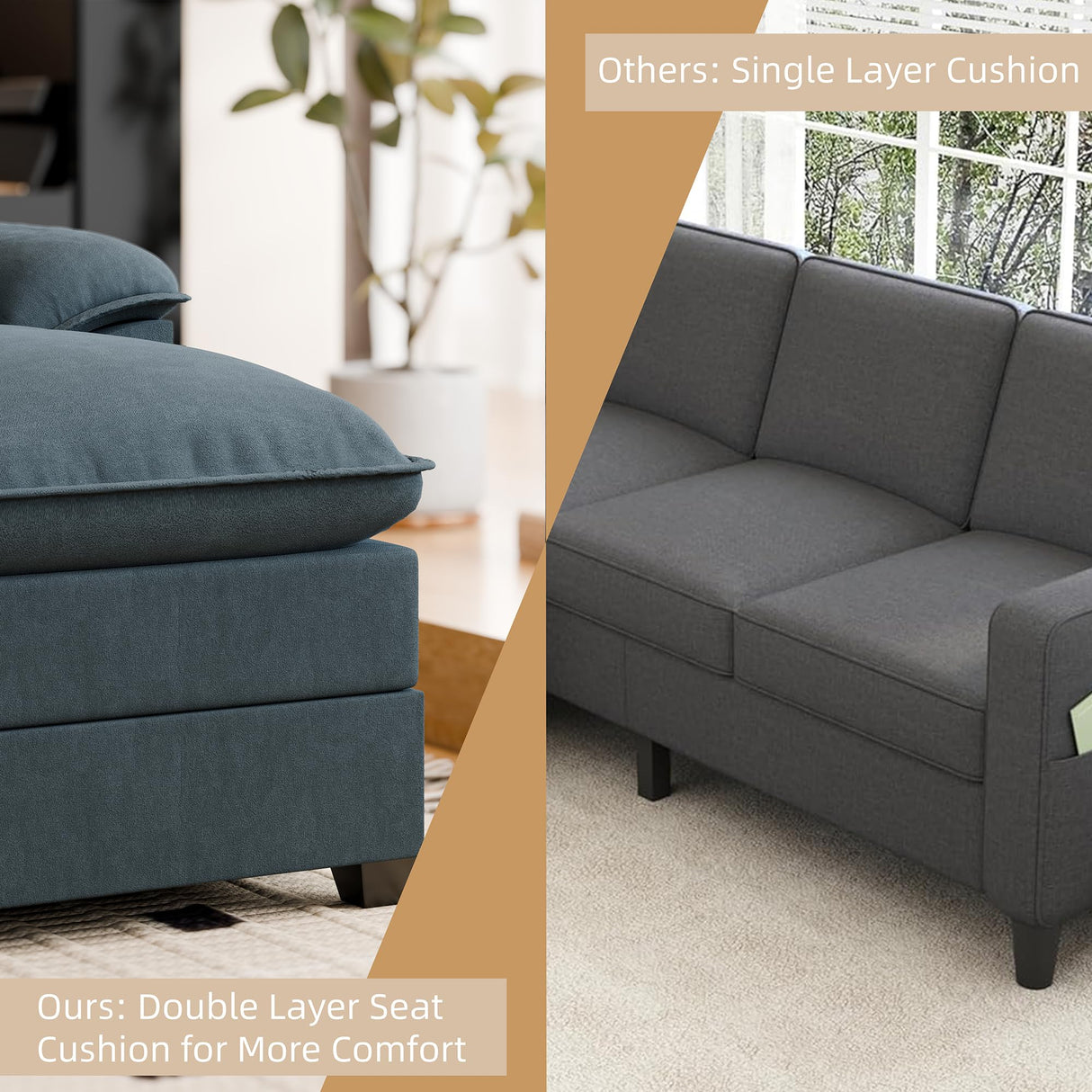 JAMFLY 109" U Shaped Couch, Modular Sectional Sofa with High Density Memory Foam, 4-Seat Comfy Modular Sofa Couch for Living Room, Dark Grey JAMFLY