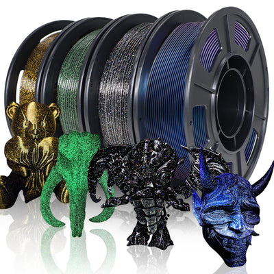 YOUSU 3D Printer Filament Galaxy PLA Filament 1.75mm, 3D Printing Filament Bundle, Multi Color Filament Glitter 250g X 4 Color Pack.