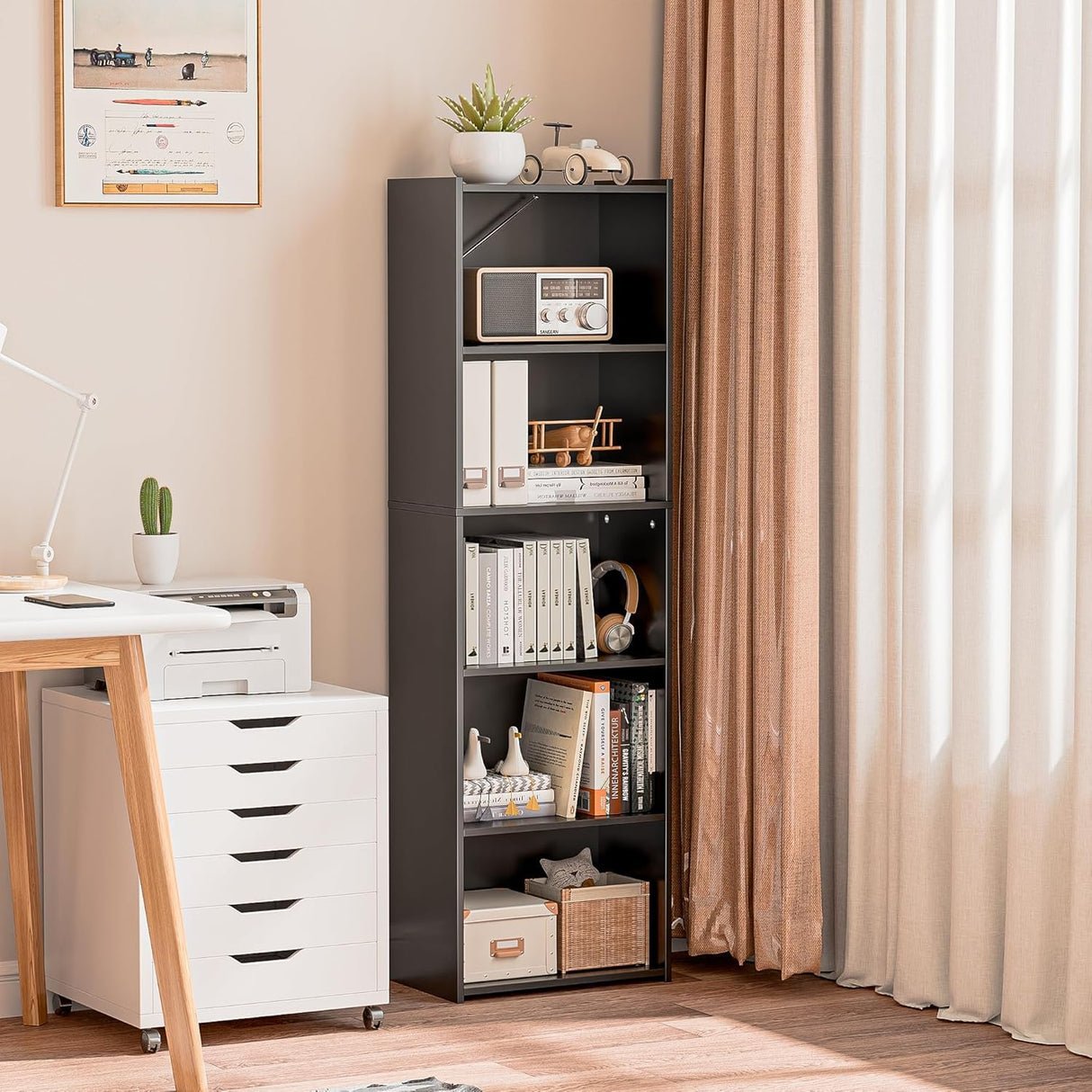 ZenStyle 5-Tier Open Bookcase and Bookshelf, Open Storage Shelf, Freestanding Display Storage Shelves Tall Book Shelf for Bedroom, Living Room and Office (Black)