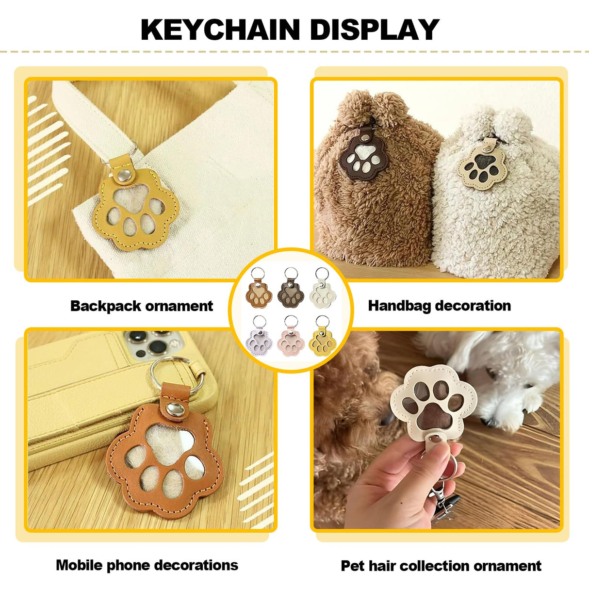 Xoprmey 6Pcs Pet Hair Storage Keychain - Dog Cat Paw Shaped Keychain,Pet Hair Keepsake Keychains,Pet Memorial Gifts for Bag Purse Paw Charm Key Holder Xoprmey