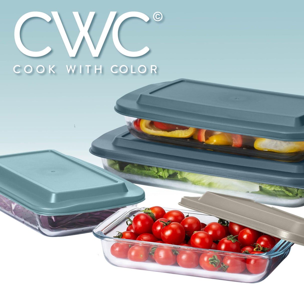 COOK WITH COLOR 8 PC. Glass Baking Dish Set with Lids - Deep Casserole Dish, Glass Food Container, Oven, Freezer and Microwave Safe, Clear Container, Blue COOK WITH COLOR