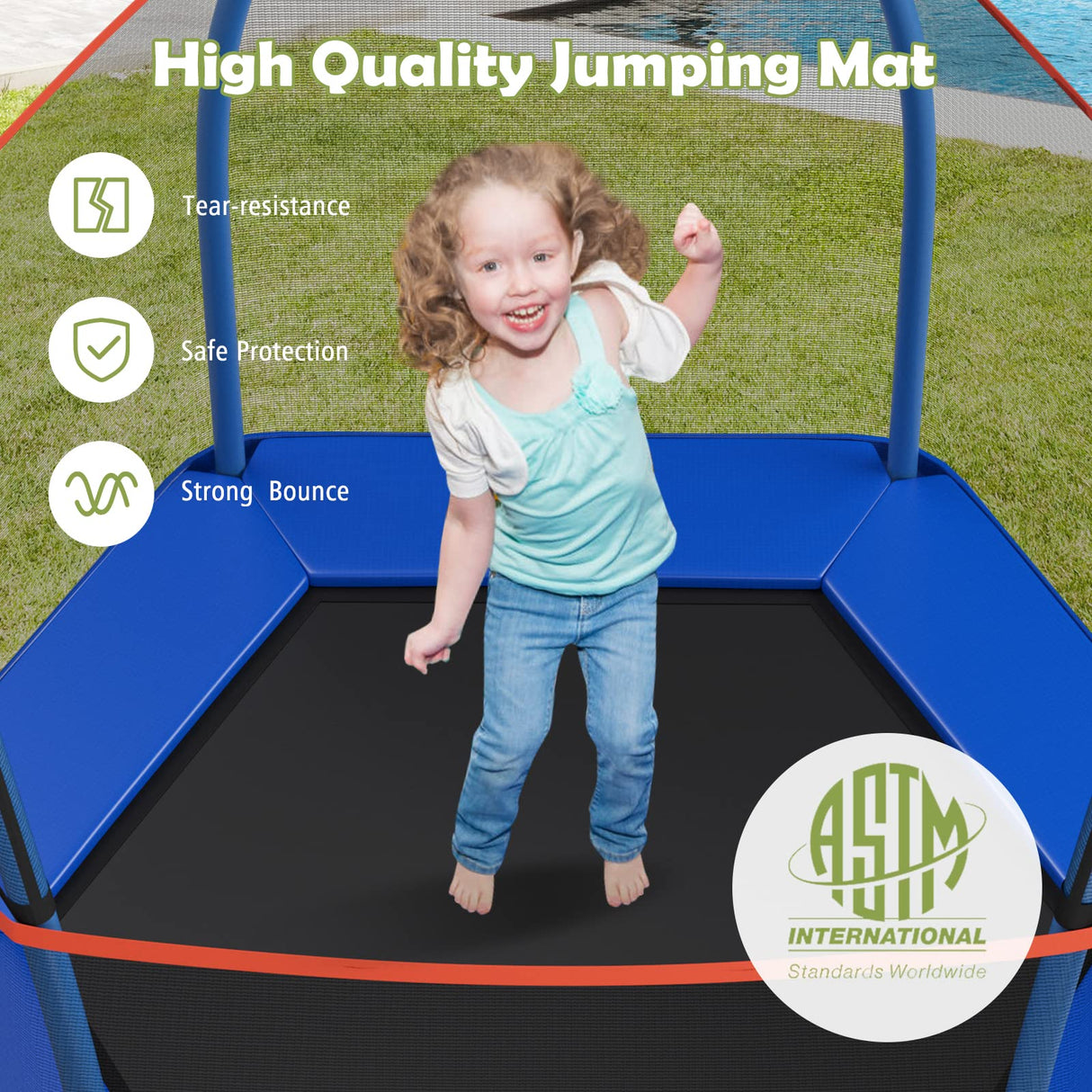 Giantex 7FT 84” Kids Trampoline for Toddlers with Enclosure Net, ASTM Approval & Widened Base for Indoor Outdoor Giantex