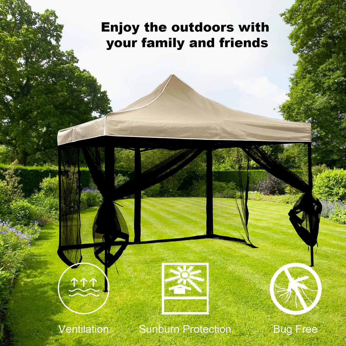 DOOSARG Mosquito Netting for Gazebo Canopy, 12x12 Universal Replacement Mosquito Netting 4-Door Zipper Black 4-Panel Sidewall Curtain (Net Only) (12x12) DOOSARG