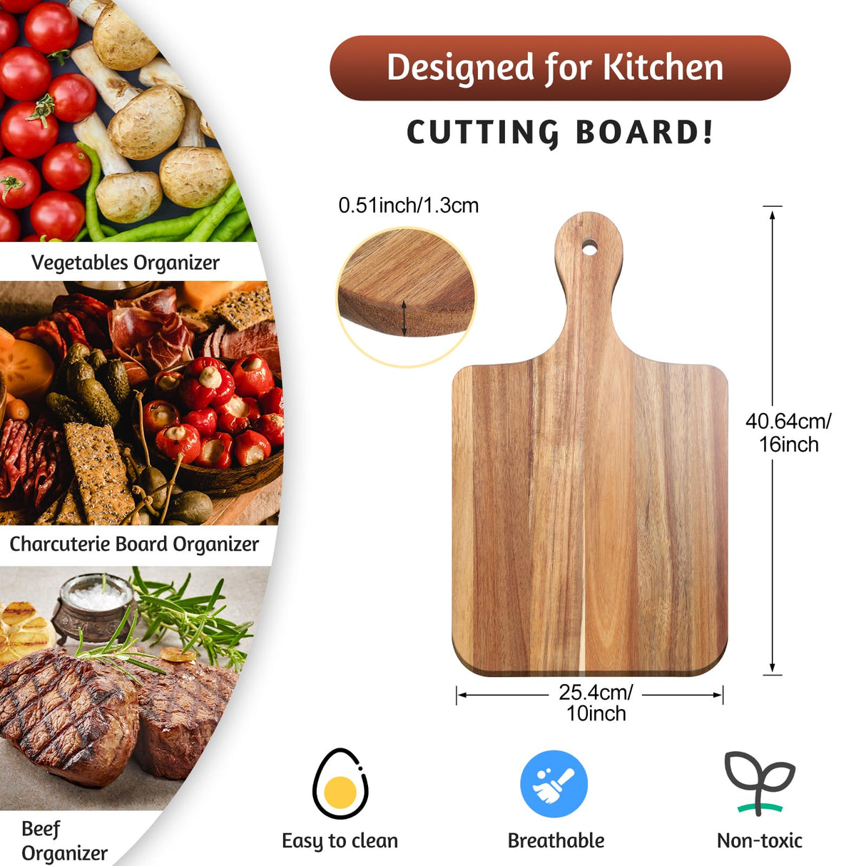 Didaey 6 Pcs Cutting Board Bulk Kitchen Thicken Chopping Board with Handles Wooden Charcuterie Serving Board Blank Wood Boards for Engraving Wedding Housewarming(16 x 10 Inch, Acacia Wood) Didaey