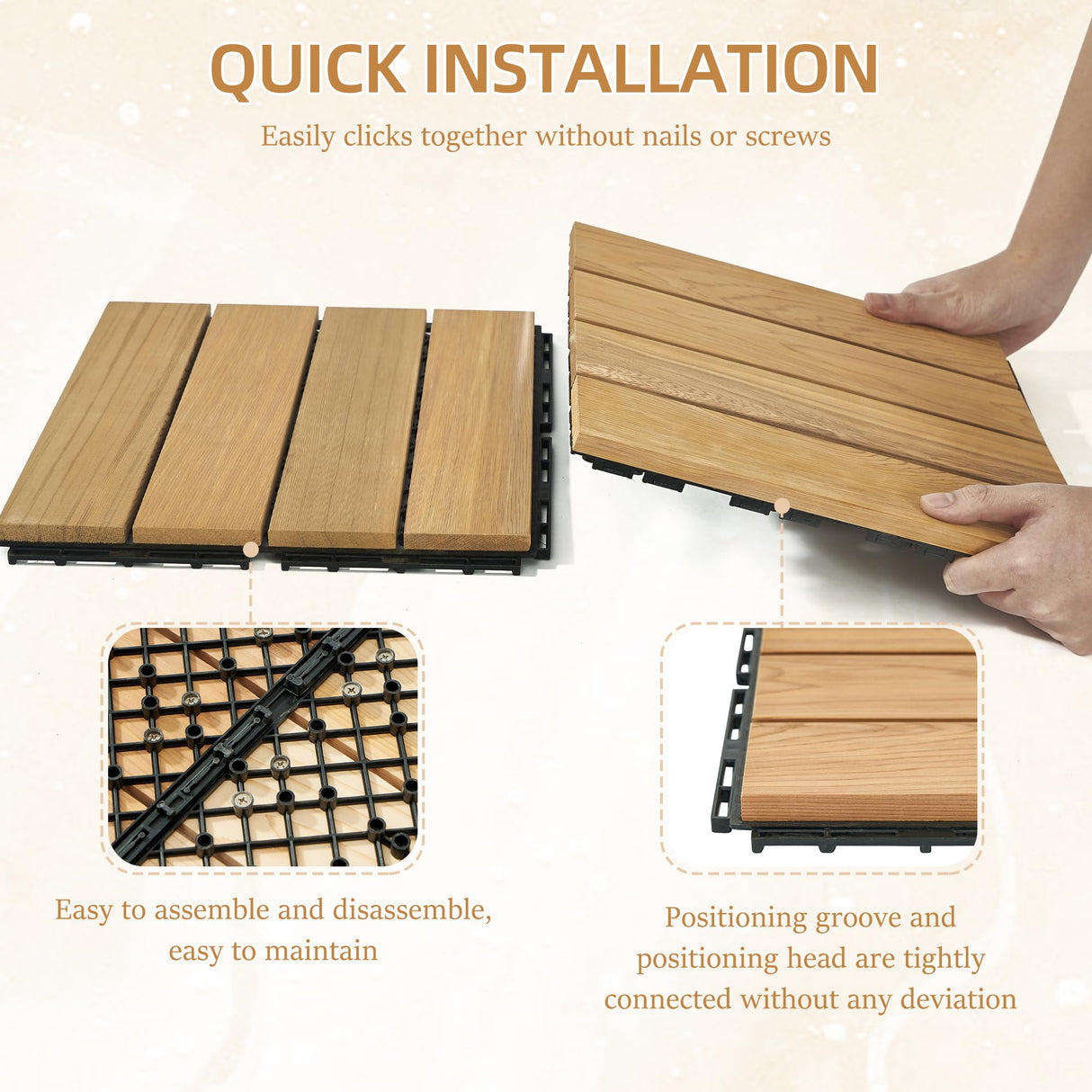 bingaai 10 Pcs Cedar Wood Interlocking Deck Tiles 12" x 12", Cedar Sauna Floor Mat Natural Finish, Wooden Floor Tiles for Balcony, Backyard, Sauna, Patio, Spa Floors, Indoor and Outdoor Use bingaai