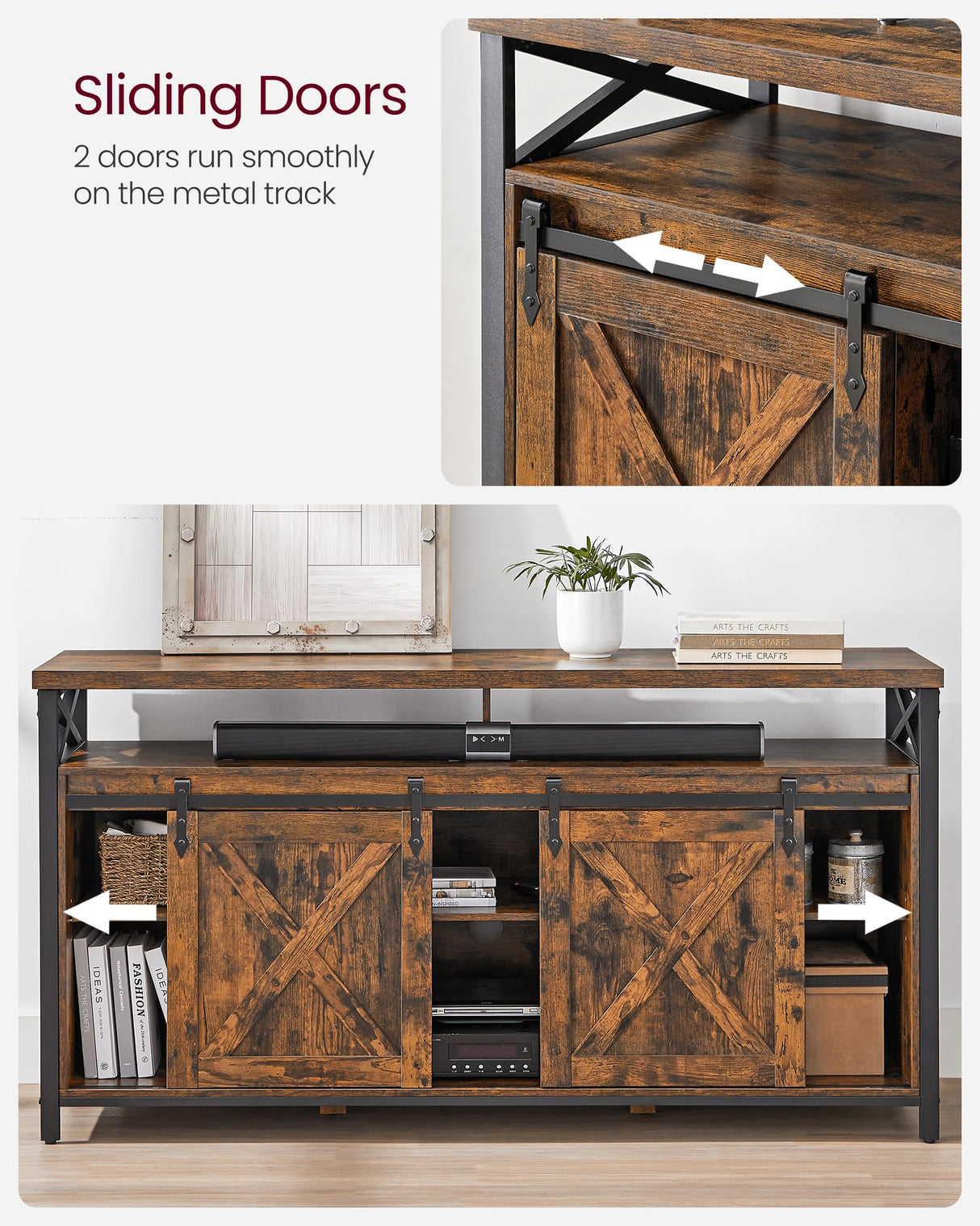 VASAGLE TV Stand for 65 Inch TV, Entertainment Center, TV Table and Console, TV Cabinet with Adjustable Shelves, Industrial Design, Rustic Brown and Black ULTV071B01 VASAGLE