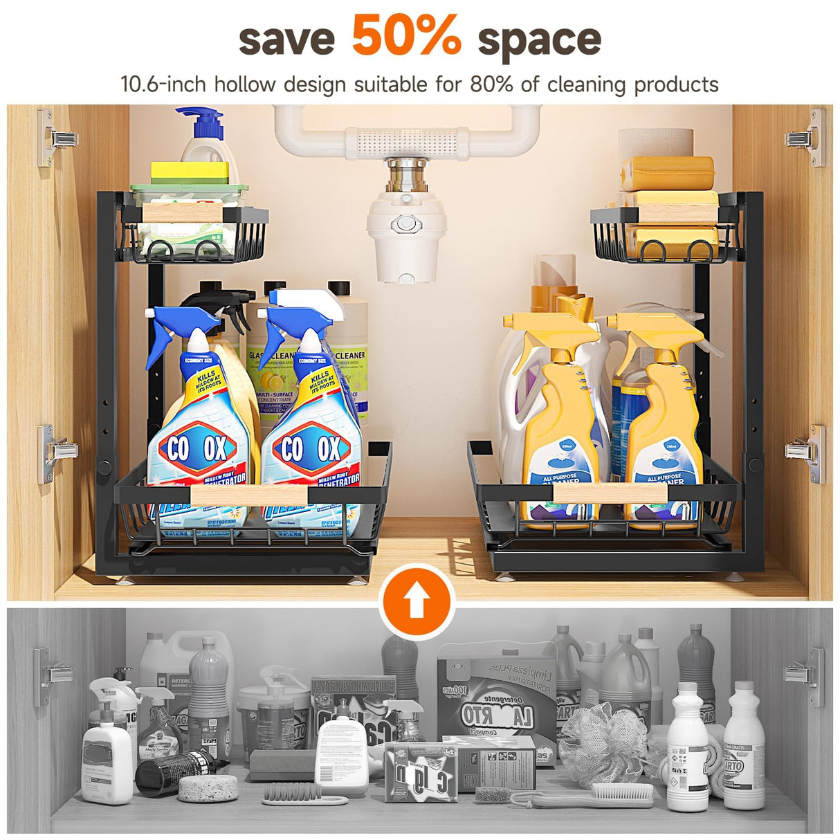 Sevenblue 2 Packs Under Sink Organizer, Height Adjustable 2 Tier Under Kitchen sink organizer, Multi-Purpose Storage Shelf for Kitchen Bathroom Cabinet (Black) Sevenblue