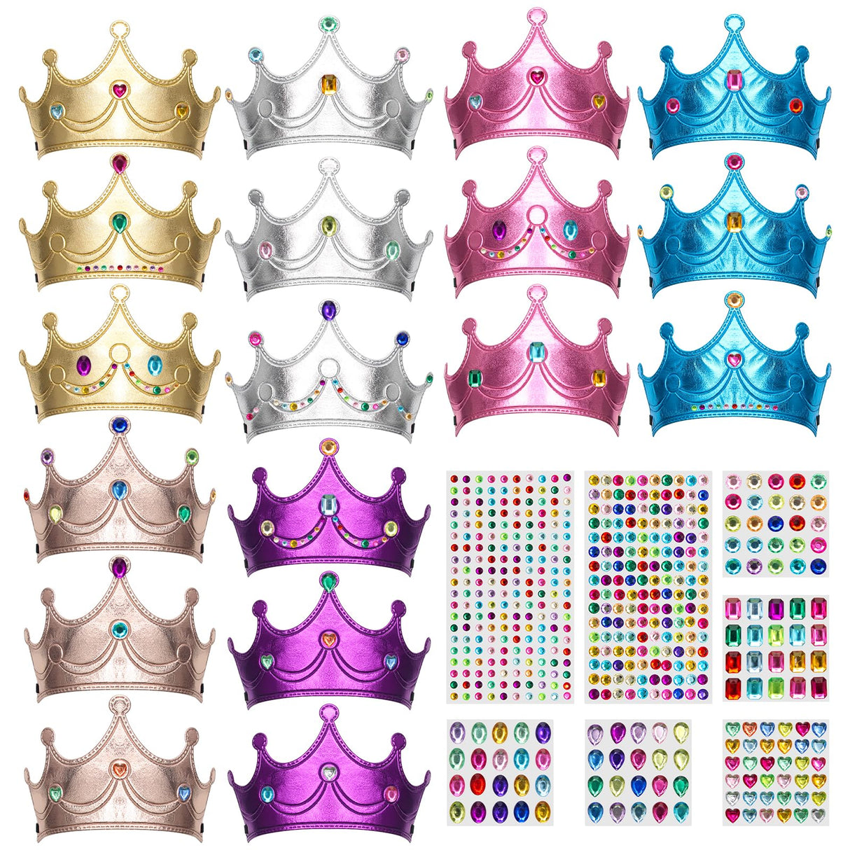 Hoedia 25PCS Foam Princess Crowns and Tiaras for Birthday Party Favors Hats, DIY Prince Crown Kit Paper Tiara with Crystal Diamond Sticker Hoedia