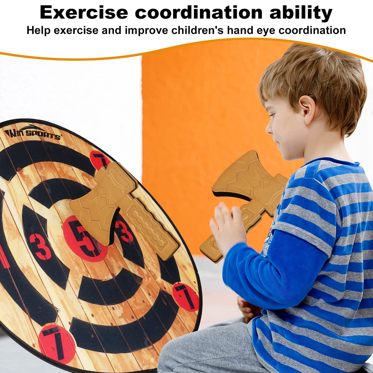 WIn SPORTS Toy Foam Axe Throwing Game - Indoor Outdoor Target Game,includes Two Foam Axes, One 26” Easy Fold Target and A Carry Bag WIn SPORTS