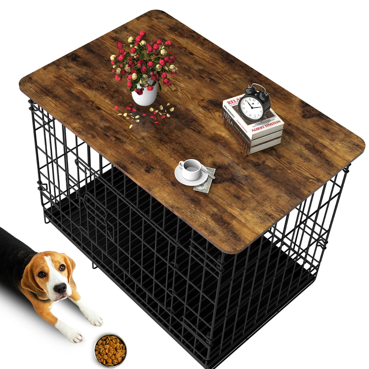 Hoyula Dog Crate Topper Wood 42 Inch Dog Crate Topper Crate Table Topper Collapsible Dog Kennel Topper for Decorative Dog Crate, Suitable for 42 Inch Wire Dog Crate (Furniture Style, Brown) Hoyula