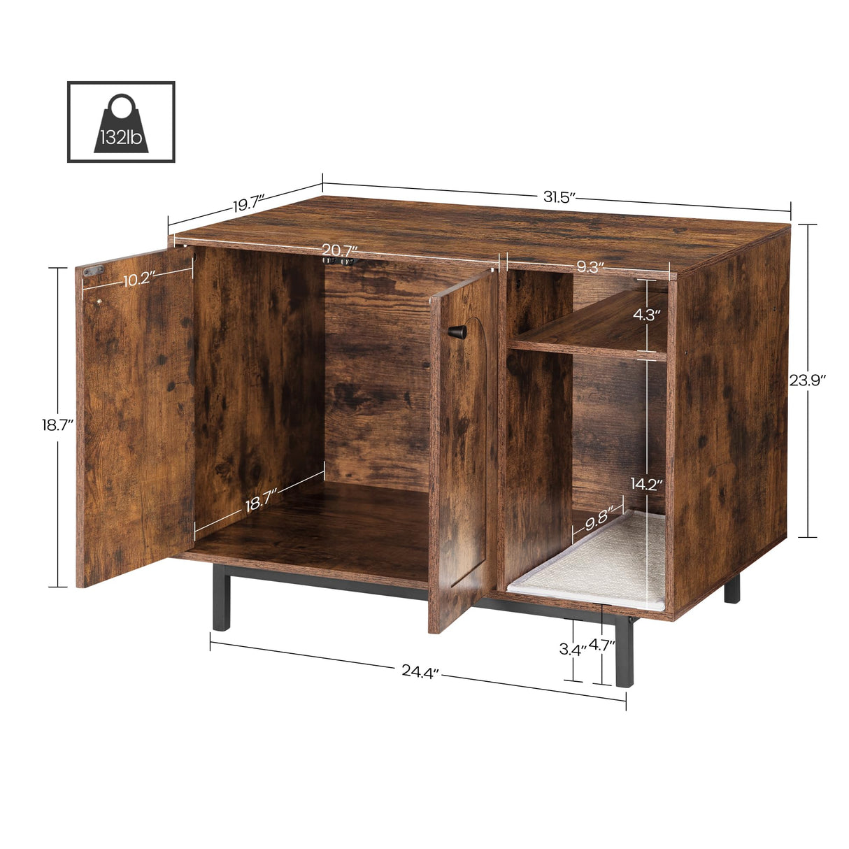 Hzuaneri Cat Litter Box Enclosure, Hidden Litter Box Furniture, Wooden Pet House Side End Table, Storage Cabinet Bench for Living Room, Bedroom, Rustic Brown CB01501B Hzuaneri