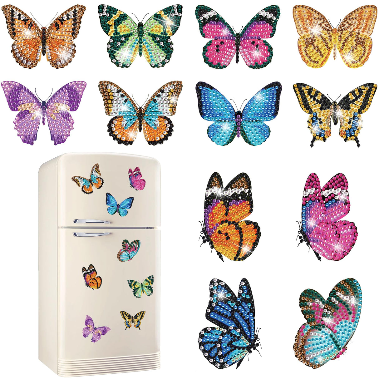 Vcekract 12 Pcs Diamond Painting Kits, Butterfly Diamond Art Refrigerator Magnets, Diamond Art Kits for Adults, Fridge Magnet Diamond Art Kits, DIY Crafts Kits for Adults Vcekract