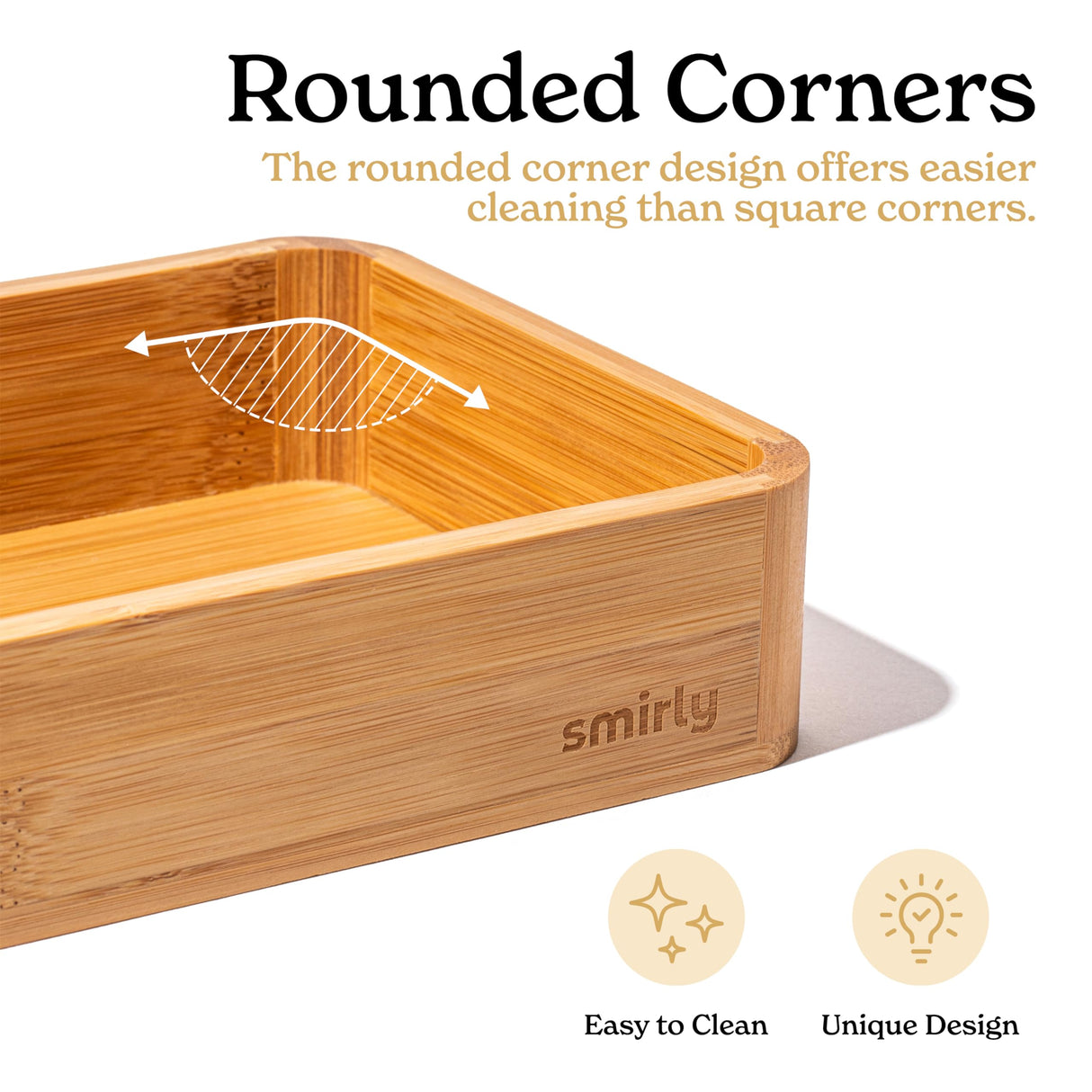 SMIRLY 5-Piece Bamboo Kitchen Drawer Organizer Set for Large and Small Utensils, Multi-use Storage Box - Bathroom, Nightstand, Jewelry, Cutlery, Knife, Spice, Towel, Junk Drawer Tray SMIRLY