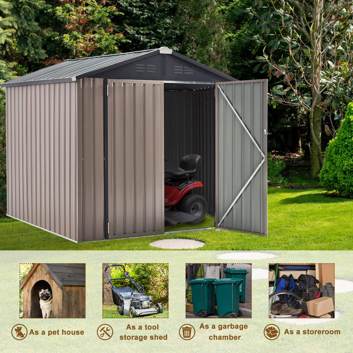 U-MAX 6x6 Storage Sheds & Outdoor Storage, Small Outdoor Storage Garden Outside Shed kit, Galvanized Metal Utility Shed for Backyard, Patio and Lawn U-MAX