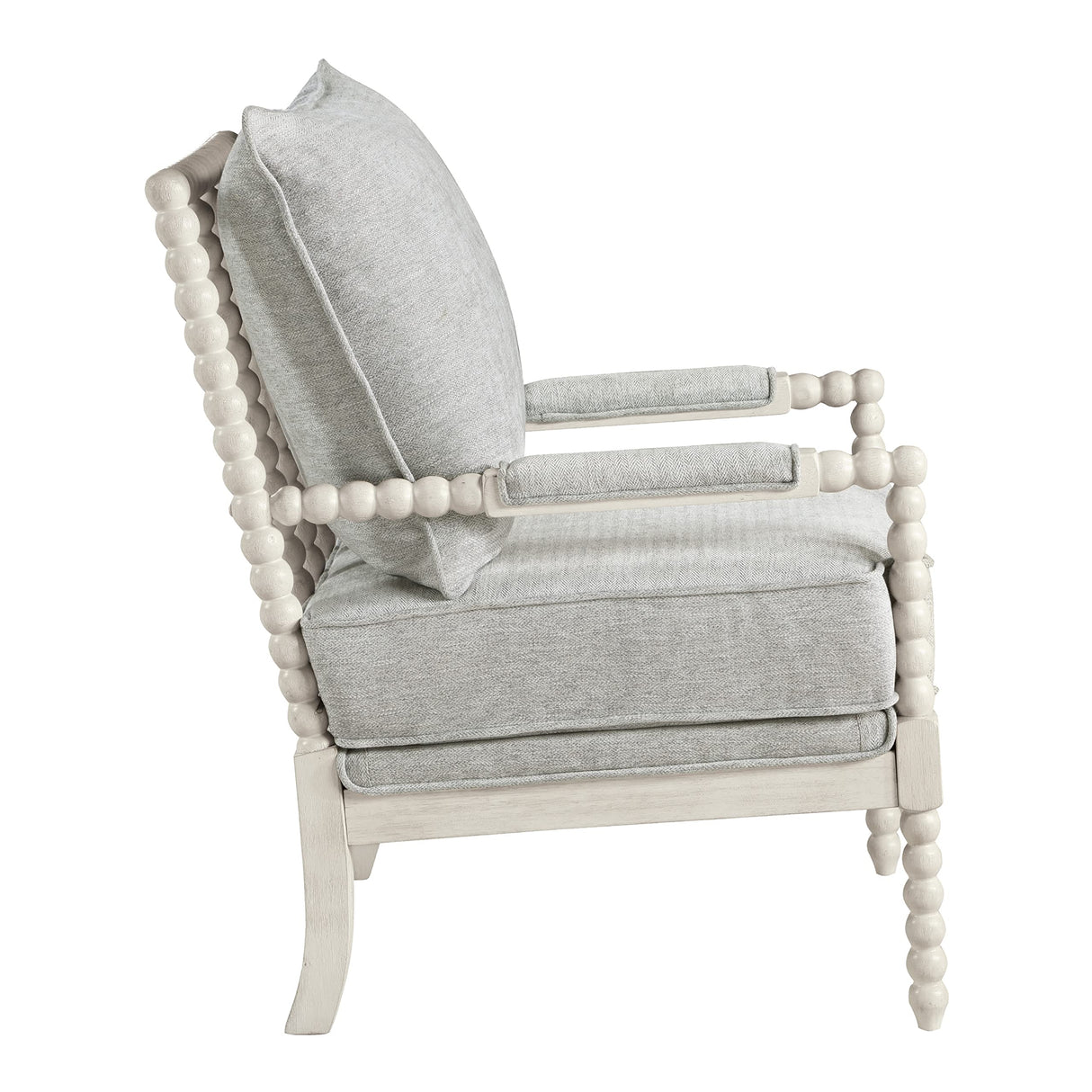 OSP Home Furnishings Kaylee Spindle Accent Chair with Antique White Wood Frame, Smoke Grey Fabric OSP Home Furnishings