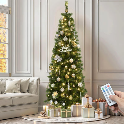 YITAHOME Pre-Lit Artificial Pencil Christmas Tree 6 FT with Remote, Fraser Fir, Slim Green Christmas Tree with 700 Branch Tips and 200 Lights