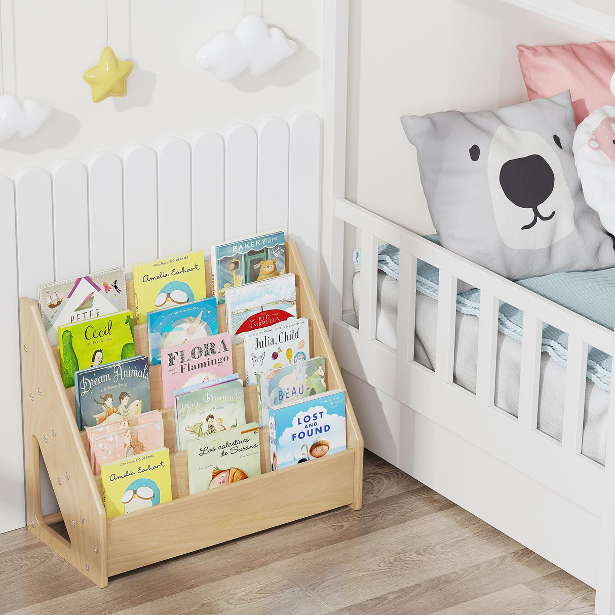 ERUGI Montessori Front-Facing Bookshelf - 5-Tier Solid Wood Book Display for Kids ERUGI