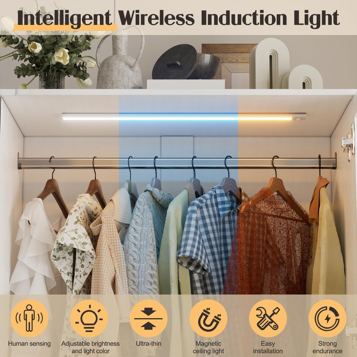 71" Tall Farmhouse 2 Doors Armoire Wardrobe Closet with 2 Drawers and LED, Wooden Armoire Storage Cabinet, Freestanding Closet Wardrobe Cabinet for Bedroom with Hanging Rod, Adjustable shelve(White) SDMY