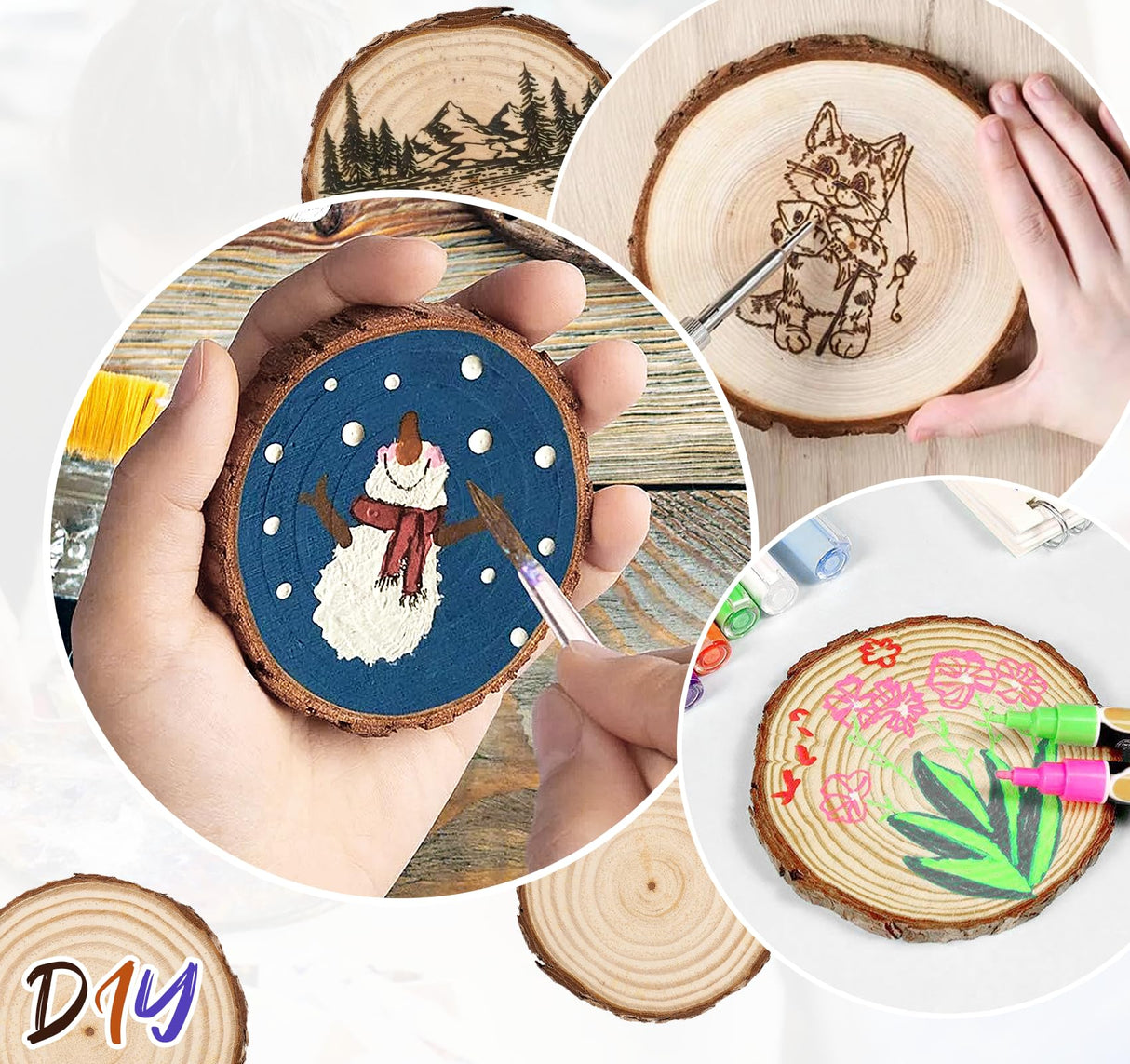 ilauke Wood Slices, 10 Pcs 3.5''-4'' Natural Wood Rounds, Wooden Circles with Bark, Unfinished Wood Kit for Paint DIY Ornaments Christmas Crafts Arts Wedding Decorations ilauke