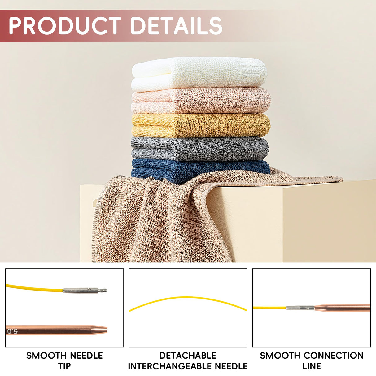 KoovDem Interchangeable Circular Knitting Needles Set - 13 Pairs | Premium Aluminum Needles & Accessories | Rose Gold KoovDem