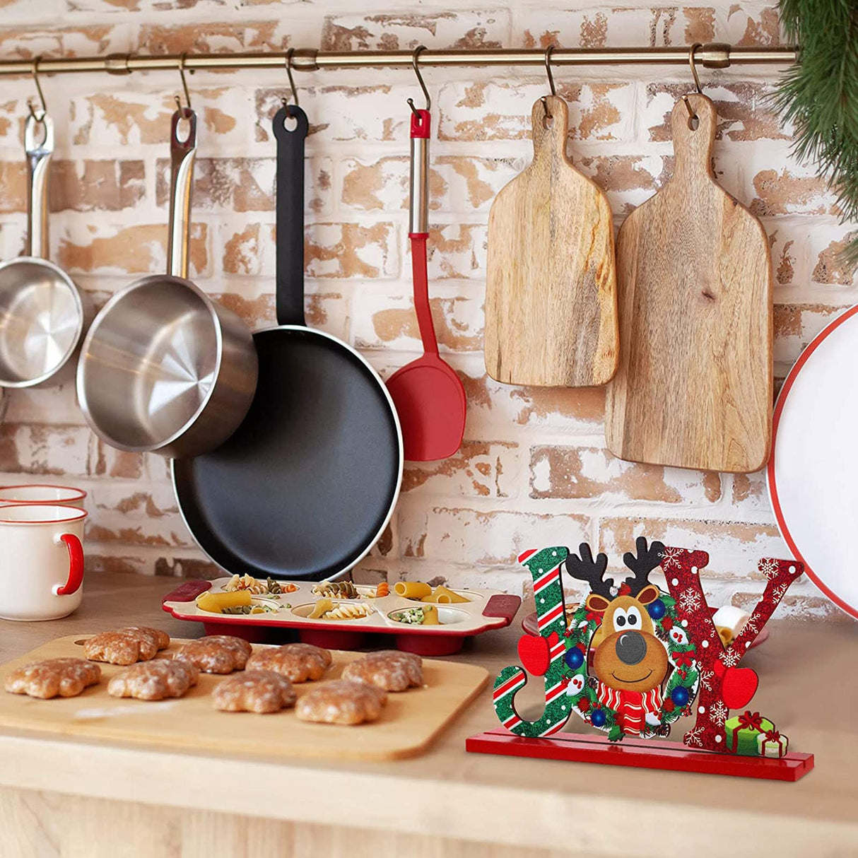 Blulu 3 Christmas Table Centerpiece Decoration Merry Christmas Tabletop Wooden Sign Snowman Sign Farmhouse Centerpieces for Christmas Holiday Party Indoor Decorations(Chic Style) Blulu