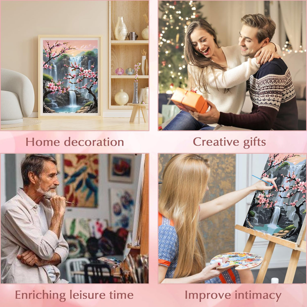 Plum Blossom Paint by Numbers Adults,Waterfall Paint by Number Canvas for Adults,Adult Paint by Number Kits on Canvas,DlY Paint by Number Adult for Gifts Home Wall Decor 16x20inch HITIRECOVI