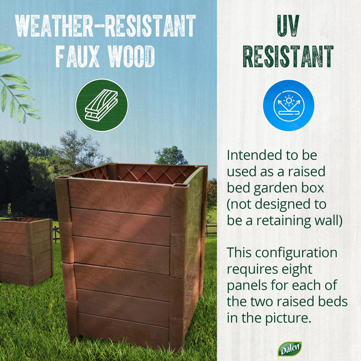 Dalen Modular Raised Bed Garden – Faux Wood – 8 Panel Starter Pack – Makes Square Foot Gardening Easy – 12x9 in Dalen