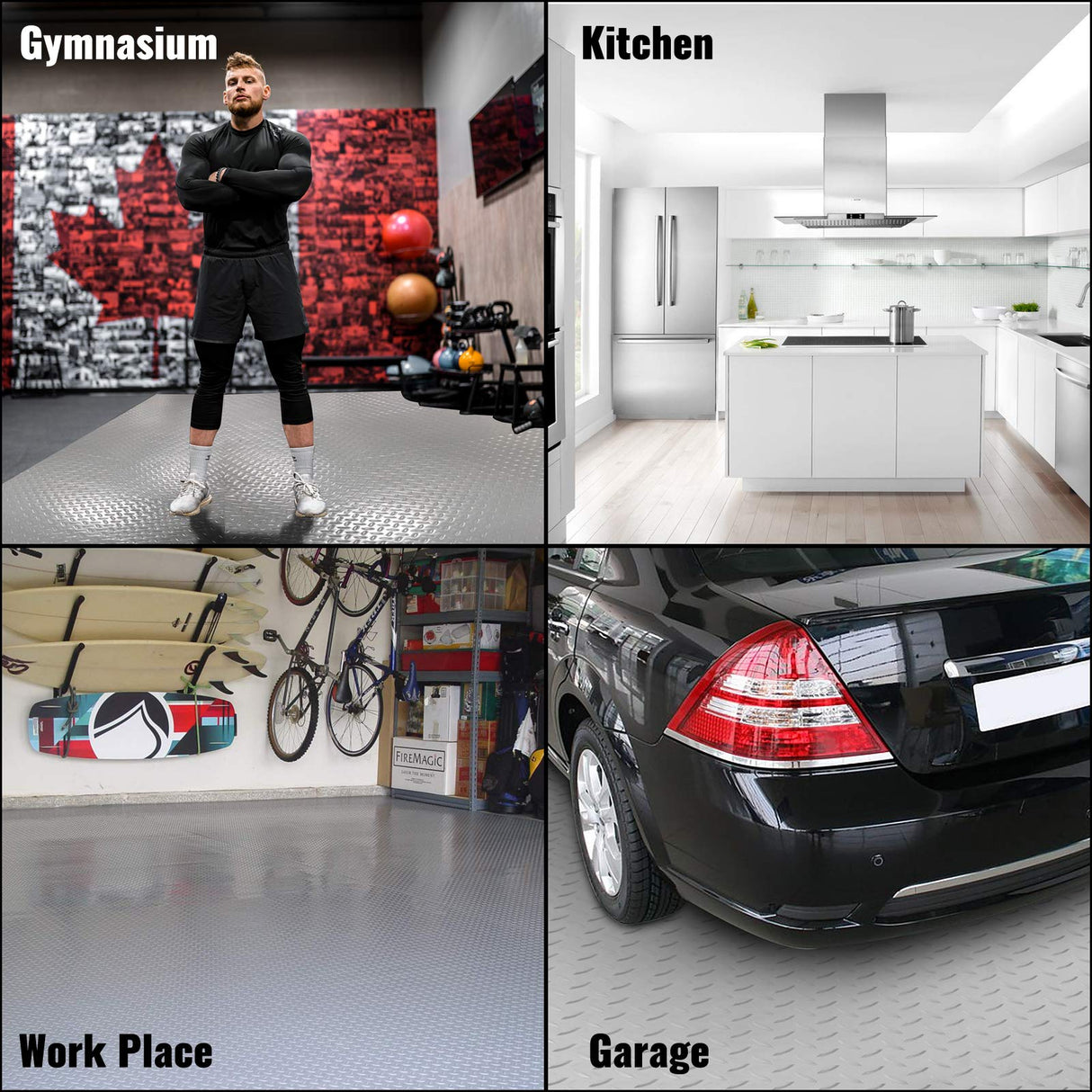 Happybuy Garage Floor Mat 4.9x19ft Vinyl Garage Flooring Roll Anti-Slide Diamond Texture Silver Garage Mats for Under Car 93 sqft Covering Space DIY PVC Garage Floor Mat for Gyms Boats Car Trailer Happybuy