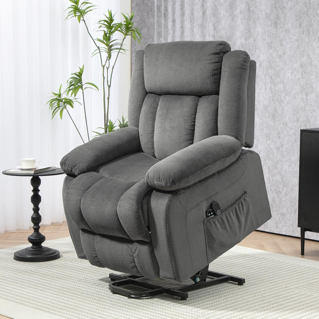 HOMCOM Power Lift Recliner Chair for Elderly with Massage and Heat, Electric Lift Chair, Fabric Massage Chair Recliner with Remote Controllers, USB Ports and Side Pockets, Overstuffed Design, Gray HOMCOM