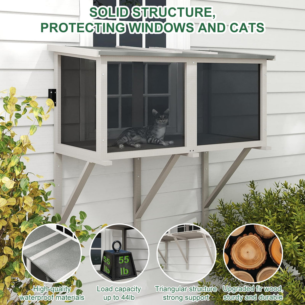 ketive Cat Catio, Expandable Window Box Enclosure for Indoor Cats, Comfortable Wooden Small Pet Perch House Hammock, All-Weather, Keep Bugs Insects Out ketive