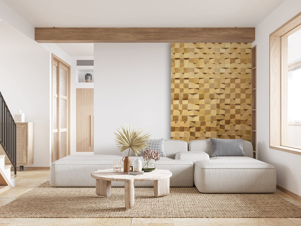Acepunch 6 Finland Wooden 3D Wall Art Panel Home Decorative Sound Absorbing Dampening Tile Soundproofing Acoustic Music Insulator Noise reduction Studio Room Geometric Style 12x12in AP1234 Acepunch