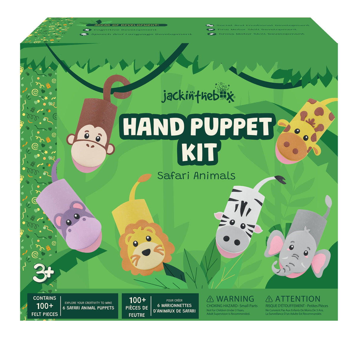jackinthebox Hand Puppet Making Kit - 6 Safari Animals Felt Puppet Craft Kit for Kids, Creative DIY Arts & Crafts Kit Make Your Own Puppets, Storytelling Role Play, Great Craft Gifts for Kids Ages 4-8 jackinthebox