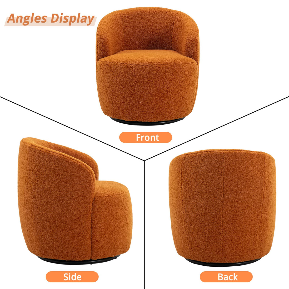KIVENJAJA Swivel Barrel Chair, Teddy Sherpa Upholstered Modern Round Accent Arm Chairs, 360 Degree Swivel Small Single Sofa Armchair for Nursery Living Room Bedroom (Teddy, Orange) KIVENJAJA