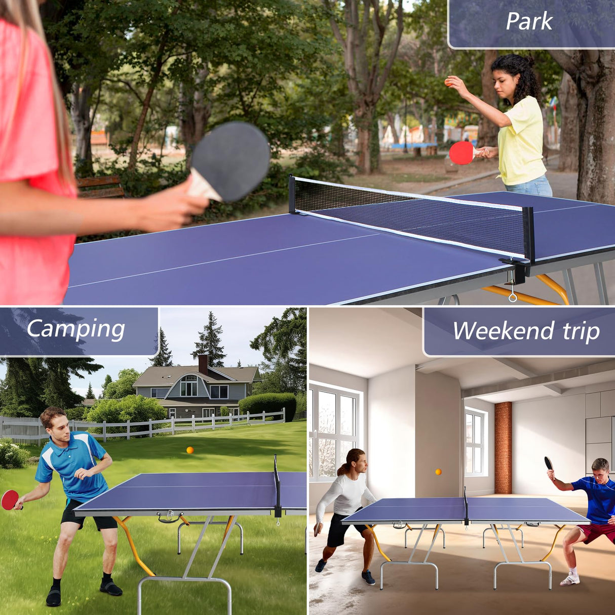 Generic Table Tennis Table, 8Ft Foldable & Portable Ping Pong Table Set with 2 Table Tennis Paddles, 3 Balls and Net for Indoor Outdoor Game Generic
