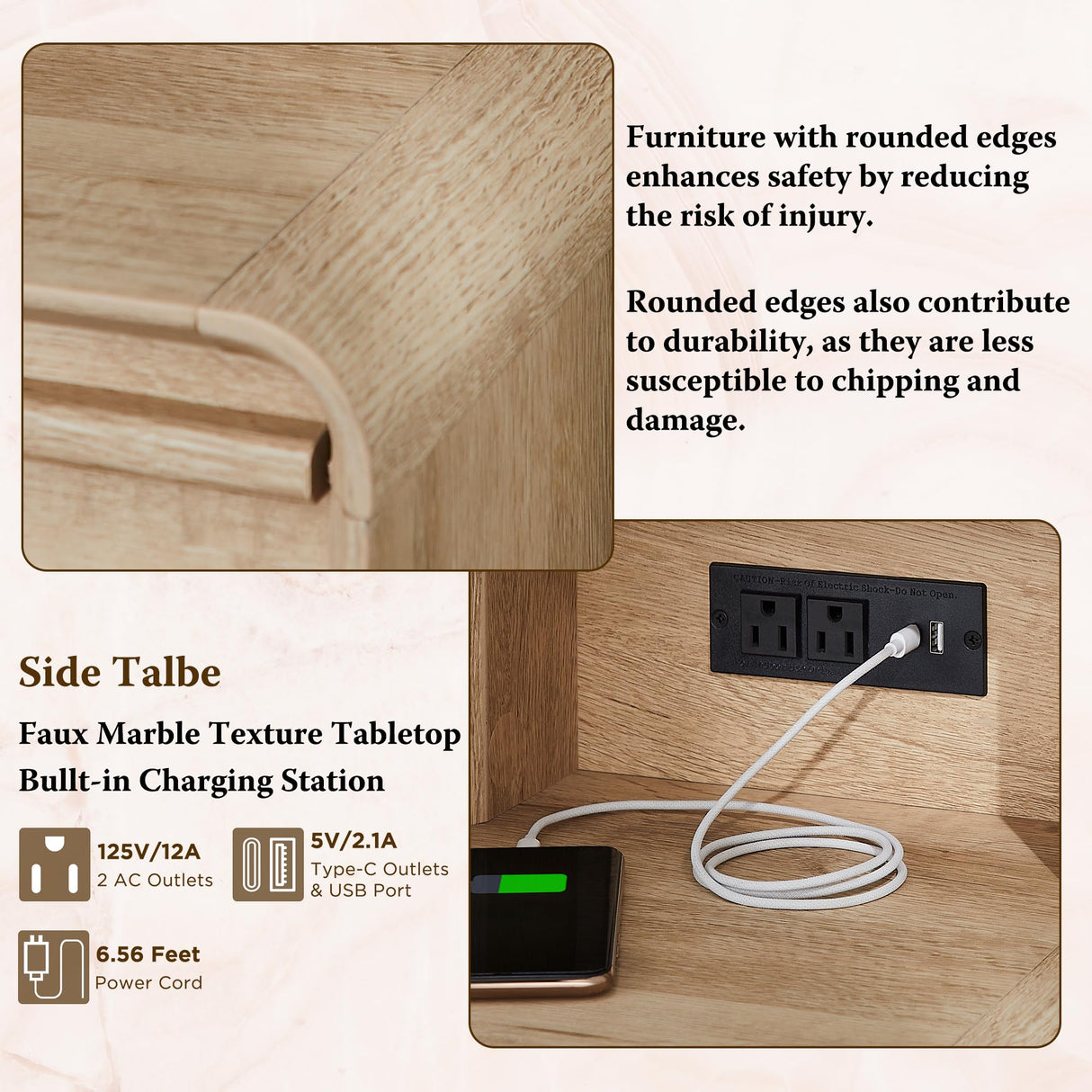 T4TREAM Fluted Makeup Vanity Desk with Large 35" HD Lighted Mirror, 48" Mid Century Modern Glass Top Vanity Table with 5 Drawers & Adjustable Shelf, Dressing Table w/Charging Station for Bedroom T4TREAM